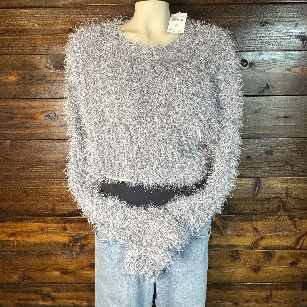 Endless Rose Women's Furry Sweater Round Neck Bell Sleeve Cropped Size Medium - Picture 5 of 11